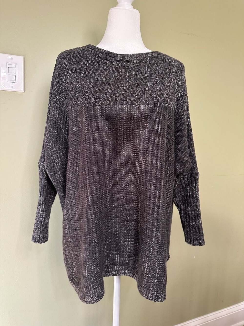 Sympli Oversized Knit Tunic Sweater Black Silver Grey Long Sleeve Size S
